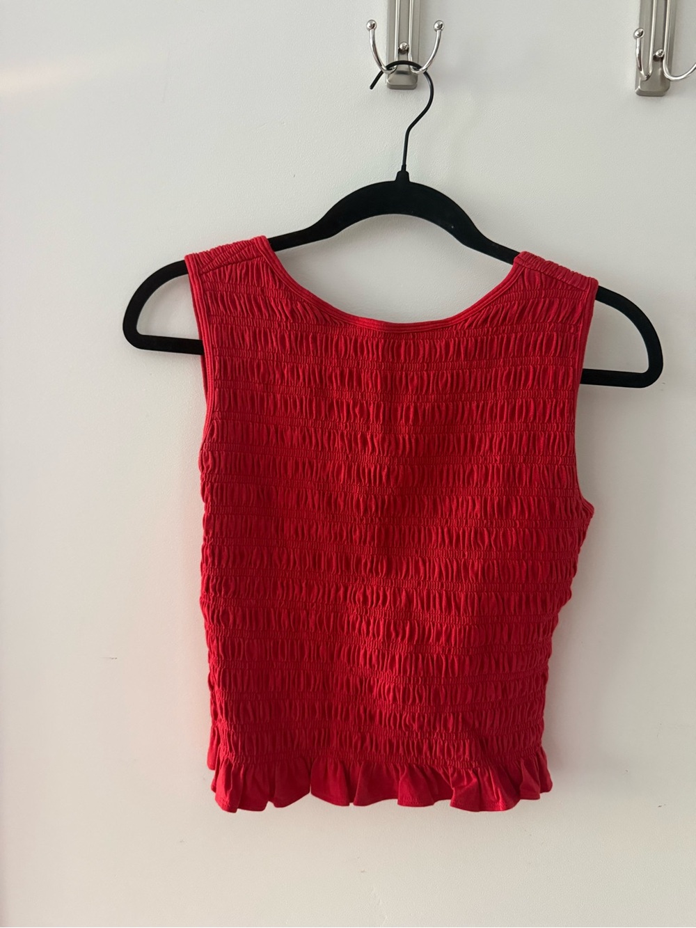 Abercrombie & Fitch Red Smocked Ruffle Hem Tank